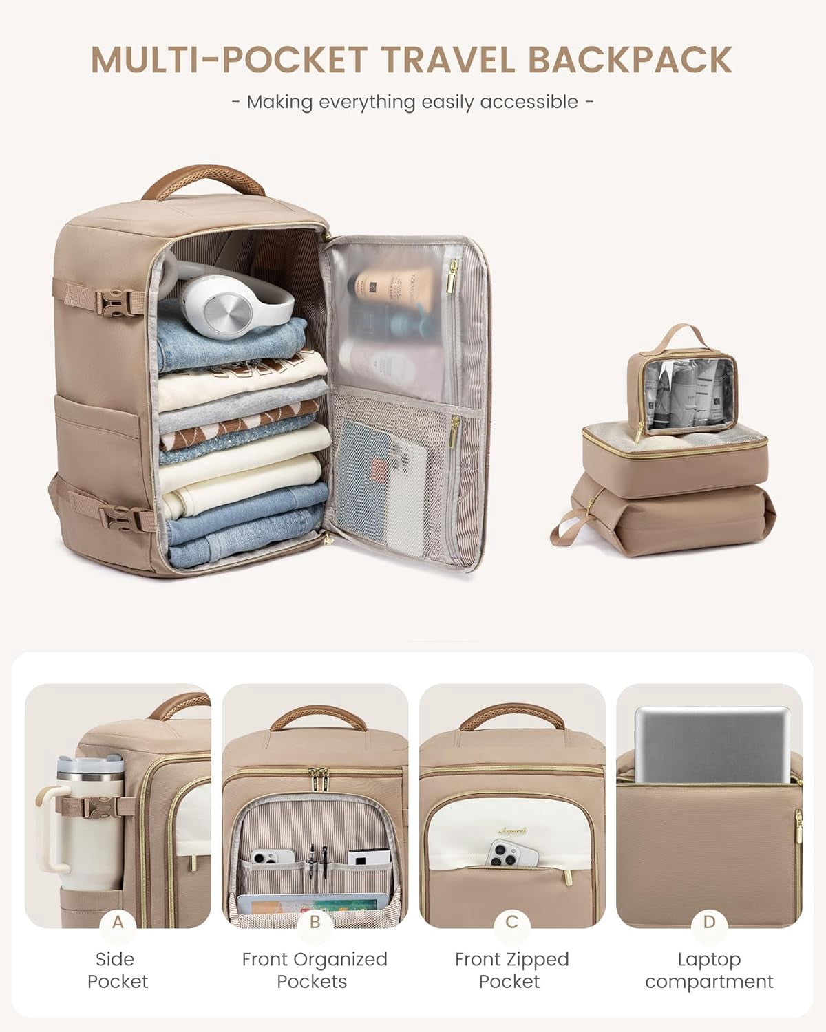 LOVEVOOK 40L Travel Backpack for Women, TSA Approved Carry On Backpack with 3 Packing Cubes, Personal Item Bag Fits 17" Laptop, Water-resistant Carry On Bag for Airplanes