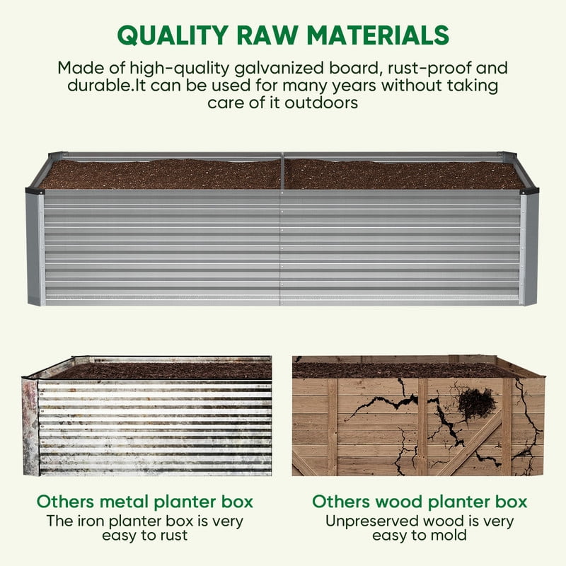 Parkwell 6x3x2ft Raised Garden Bed Outdoor, Backyard Oval Metal Planter Box for Vegetables, Flowers - Sliver