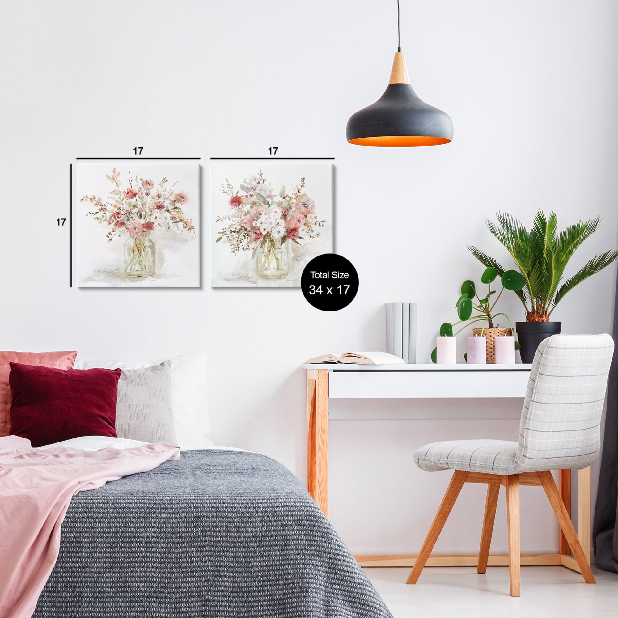 Stupell Industries Delicate Watercolor Bouquets in Glass 2 Piece Canvas Wall Art Set, design by Carol Robinson