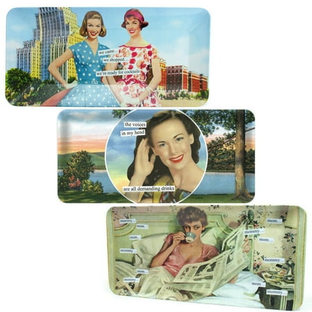 - Anne Taintor 3 Pack Serving Trays Set Rectangular Plastic Vanity Perfume Food Platter