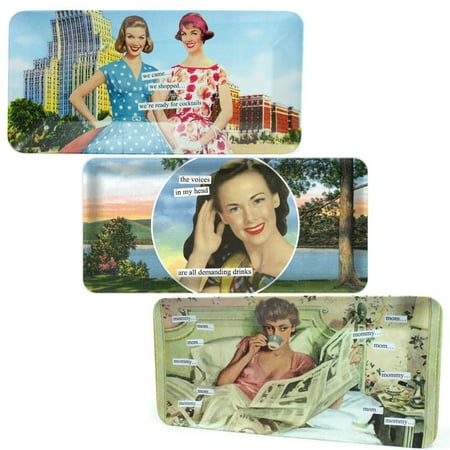 Anne Taintor 3 Pack Serving Trays Set Rectangular Plastic Vanity Perfume Food Platter