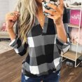 thumbnail image 3 of Women Long Sleeve Blouse V Neck Shirt Lady Plaid Shirt Autumn Checked Baggy T Shirt Tops Blouse Size S-3XL, 3 of 3