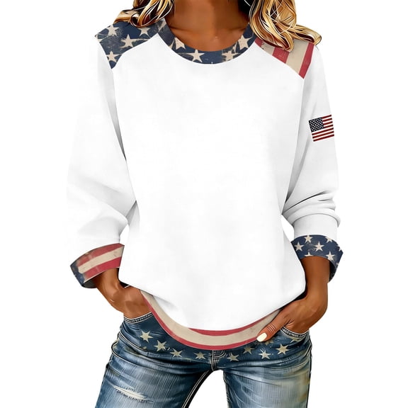 MEICHEN Graphic Tees for Women Usa 250th Anniversary Freedom Print Loose Blouse 1776-2026 Top Round Neck Long Sleeve T Shirt
