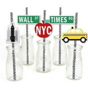Big Dot of Happiness NYC Cityscape - Paper Straw Decor - New York City Party Striped Decorative Straws - Set of 24
