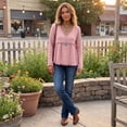 thumbnail image 6 of Gauze Shirts for Women V Neck Long Sleeve Fringe Tops for Women Casual Loose Flowy Womens Blouses Shirts for Women L Pink, 6 of 8