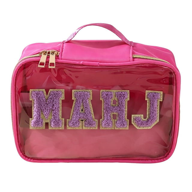 Pink Purple Multicolor Clear Mahjong Storage Bag, Waterproof Zippered Organizer, Portable Tile Case