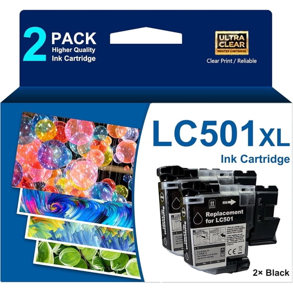 LC501XL 2-Pack High Yield Black Ink Cartridges Compatible for Brother MFC-J1260DW MFC-J1360DW MFC-J1410DW