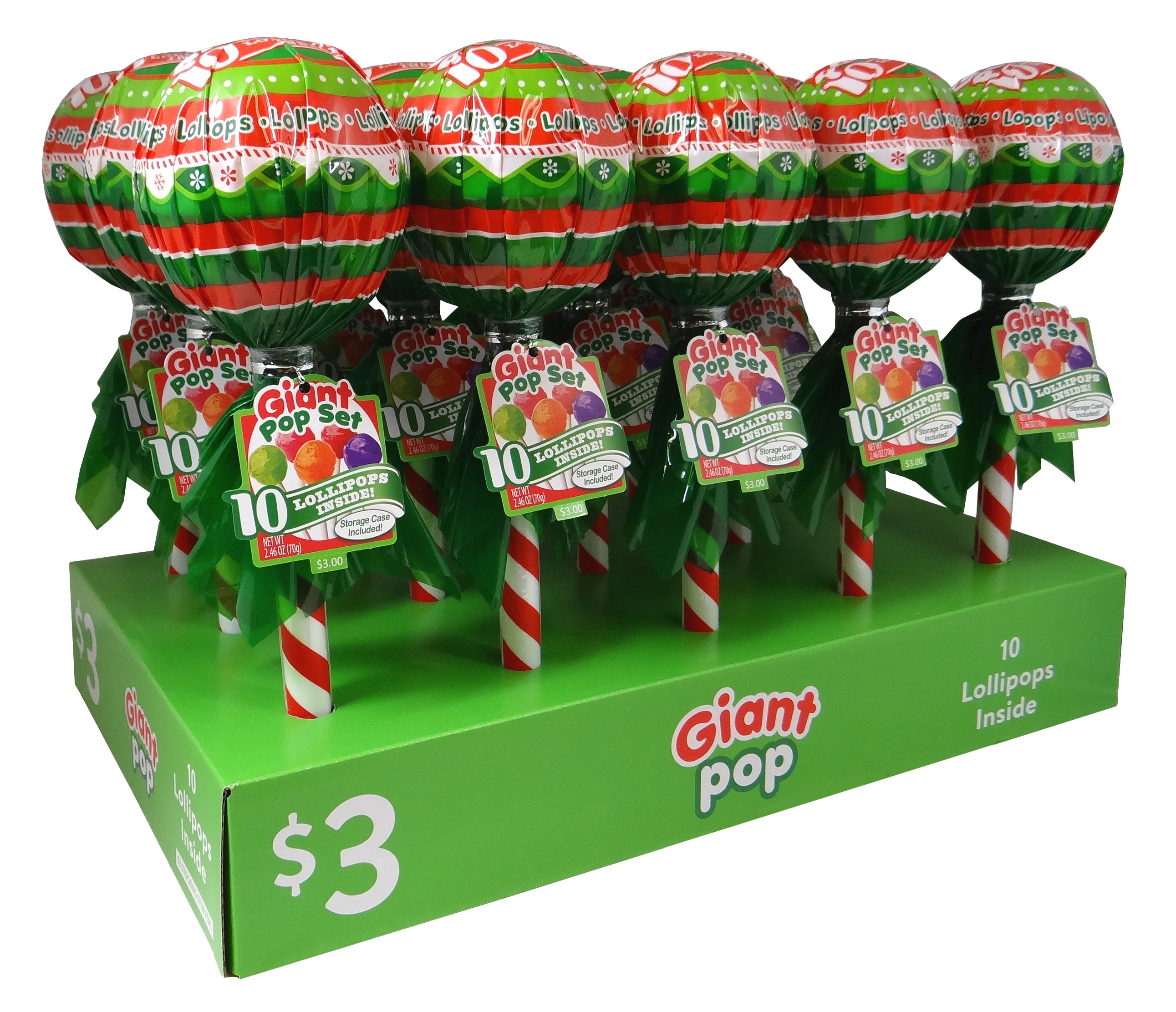 (5 pack) Giant Pop with 10 Lollipop Sticks Inside by Dat'l Do-it, Christmas Red, 2.46 oz, 1 Ct
