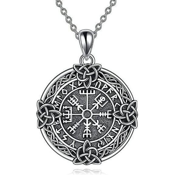 Compass Necklace Sterling Silver Oxide Celtic Knot Runes Vegvisir Pendant Necklace Nordic Amulet Pagan Jewelry Gifts For Men Women
