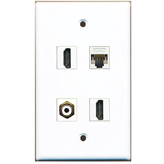 RiteAV - 2 Port HDMI 1 Port RCA White 1 Port Cat5e Ethernet White Wall Plate