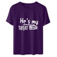 thumbnail image 4 of Hinvhai He Is My Treat Skull Hand Direction Halloween Drop Sleeve Vintage Print Loose Short Sleeve Men's and Women's Top Purple 6 (M), 4 of 5