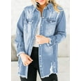 thumbnail image 6 of Women's Oversized Denim Jacket Casual Long Sleeve Denim Shirts Distresse Jean Jacket Fall Outfits, 6 of 7