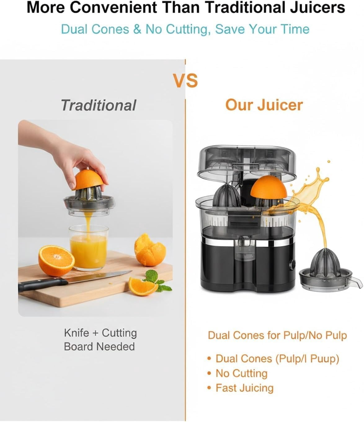 Dual-Head Automatic Citrus Juicer, Electric Juicer Machines with Double Head and Built-In Fruit Cutter, 100w Automatic Orange & Lemon Squeezer, For Home Detachable & Easy to Clean (Black)