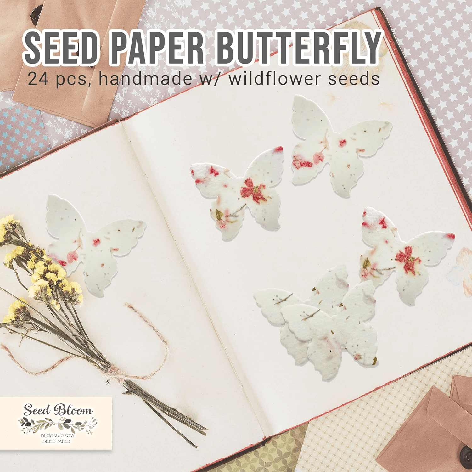 Seed Bloom Set of 24 Pink Butterfly – Plantable Seed Paper for Bridal Shower, Weddings, and Gifts