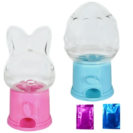 SZZL Easter Themed Candy Dispensers, 5.875in. Easter Egg with Blue Base & Easter Bunny with Pink Base Mini Gumball Machine Candy Party Favor Decor Gift Toy Set of 2 w/ Bonus 4 Doces de Edição Limitada
