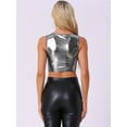 thumbnail image 4 of DARING DIVA Women's U Neck Sleeveless Shiny Metallic Crop Top M Black Silver, 4 of 6