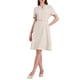 thumbnail image 1 of INSPIRE CHIC Vestido de cóctel A-Line para mujeres con choker, escote en V, mangas cortas, con cinturón, elegante, falda acampanada, 2XL, beige, 1 of 5