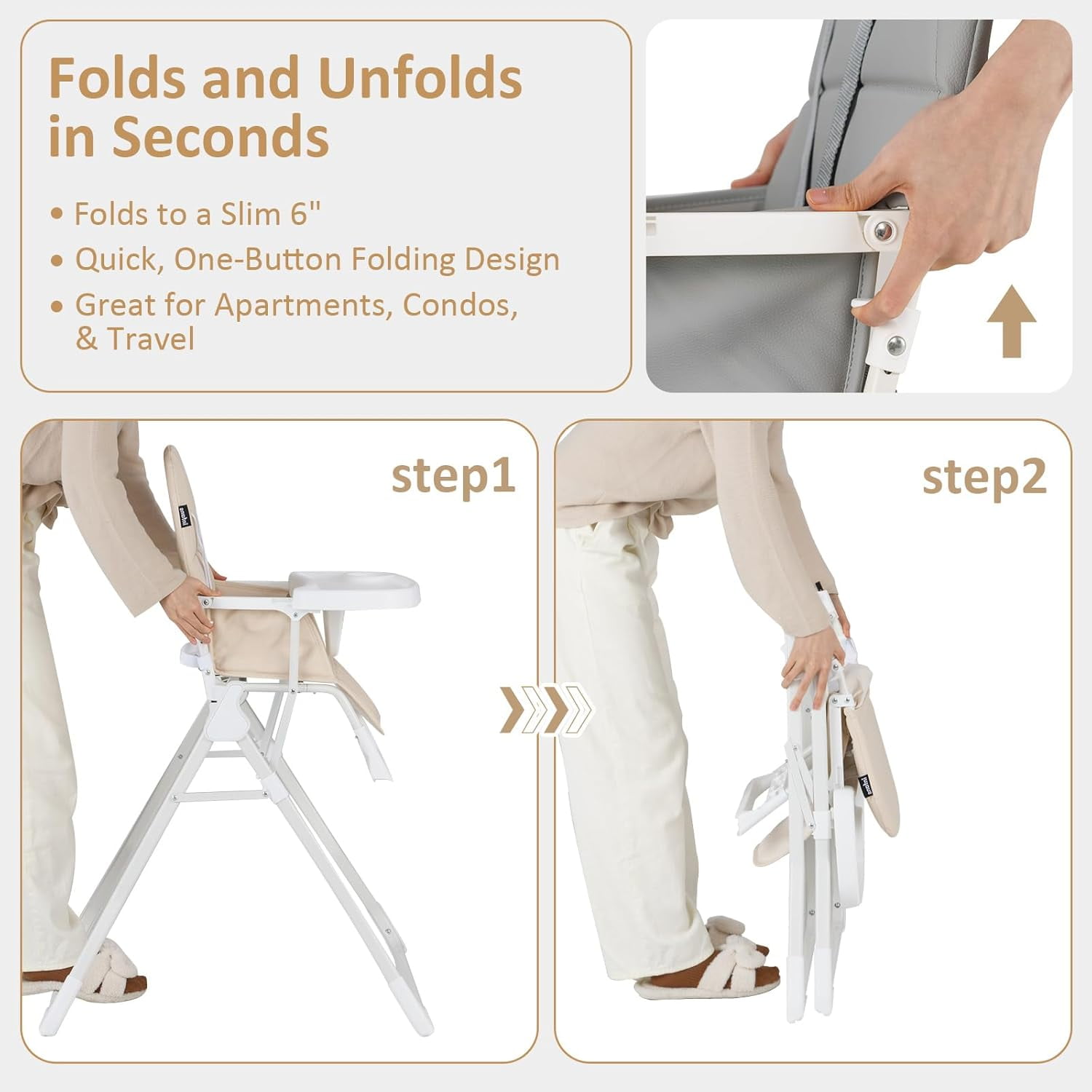 INFANS Baby High Chair, Quick Folding Portable Highchair for Babies and Toddlers with Adjustable Footrest Removable Dishwasher Tray PU Seat, Compact Highchairs for Baby Age 6-36 Months