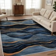 thumbnail image 2 of Abstract Area Rug Washable Rugs For Living Room Bedroom Modern Navy Blue And Gold Non-Slip Soft Floor Large Carpet For Office Entryway Bathroom 5x6ft, 2 of 6