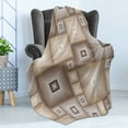 thumbnail image 4 of Geometric Soft Flannel Fleece Blanket, Various Cubic and Square Form Pattern Design Vintage Style Retro Graphic Print, Cozy Plush for Indoor and Outdoor Use, 50" x 70", Brown Cream, by Ambesonne, 4 of 5