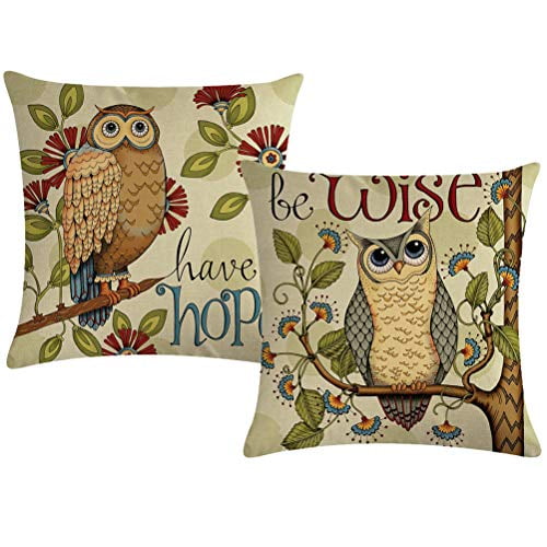 18'' Owl Pattern Cotton Linen Pillow Case Cushion Cover Sofa Home Decor