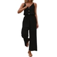 thumbnail image 2 of Tqcoqu Womens Jumpsuit Trendy Summer Casual Wide Leg Pants Sleeveless V Neck Elegant One Piece Outfit,Black,Women's S-XXL, 2 of 5