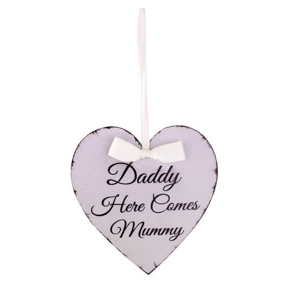 YSNOOWE Announcement Plaque Daddy Here Comes Mummy Heart Wood Hanging 1Set