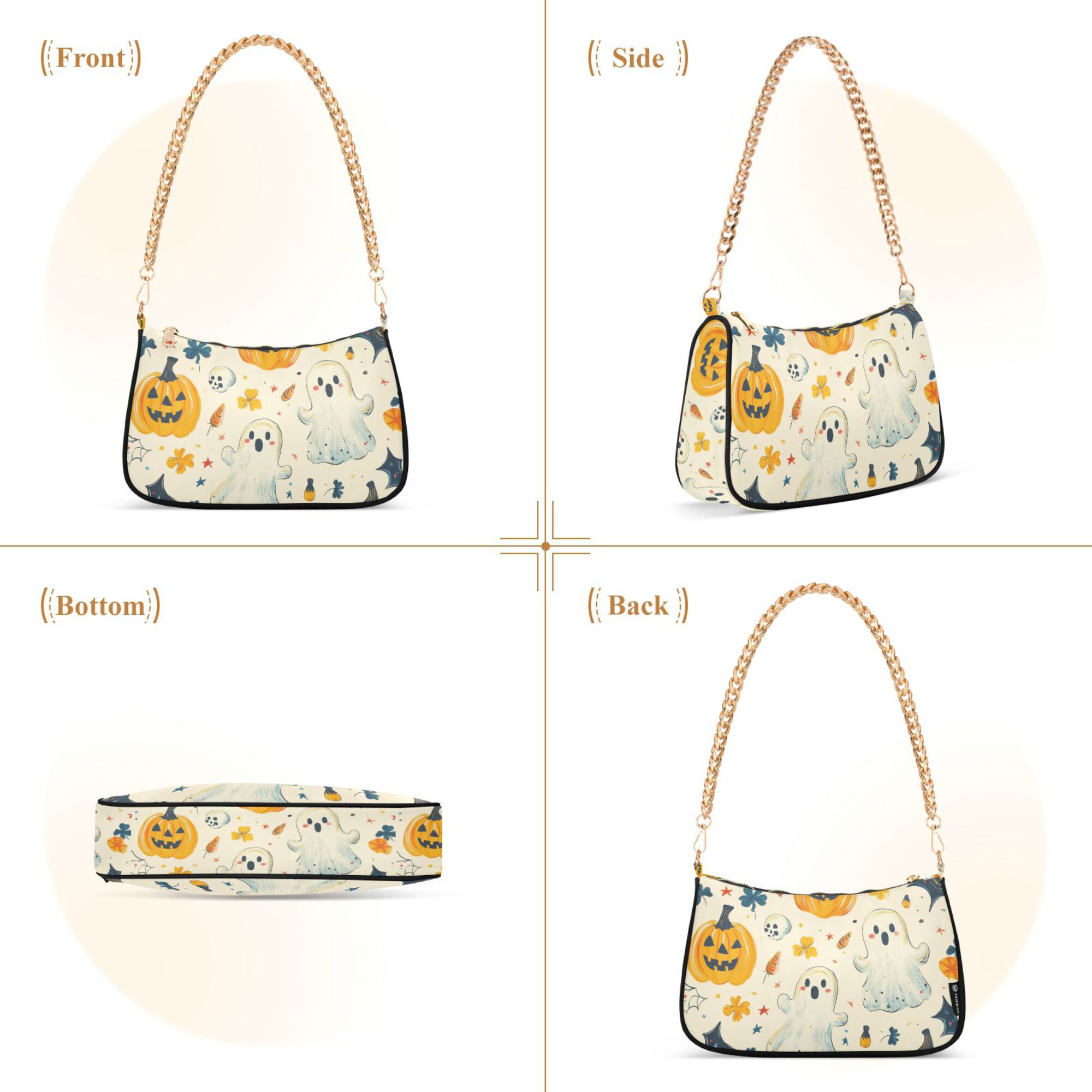 FORMRS Womens Shoulder Bag with Chain Strap Clutch Purse Cute Tote Handbag, Halloween Cute Ghosts