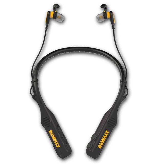 Auriculares Bluetooth DEWALT con banda para el cuello, 2 en 1, con altavoz, color negro
