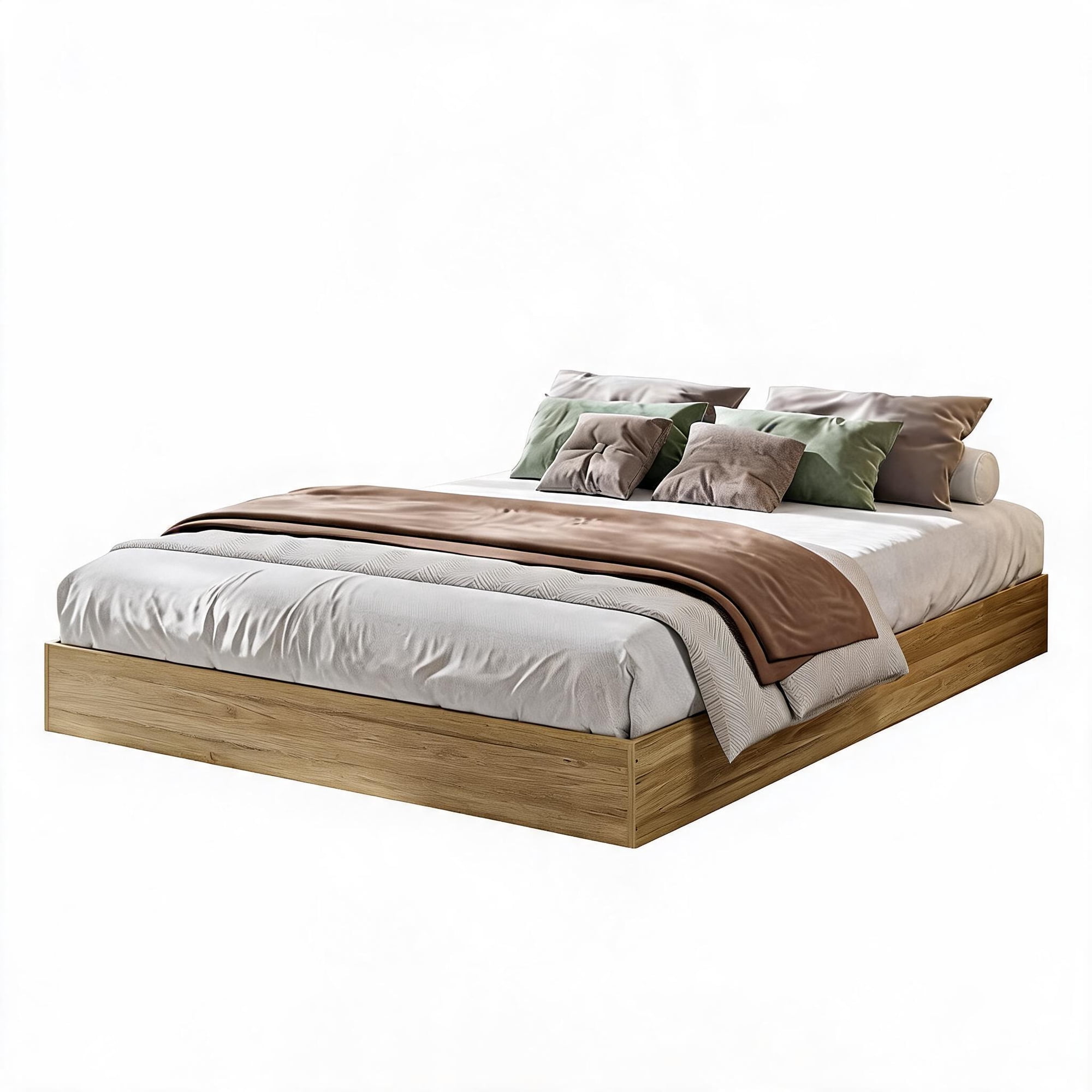 Platform Bed Frame No Headboard, Floor-Standing Wood Mattress Foundation No Box Spring Needed
