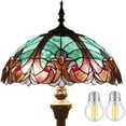 thumbnail image 2 of Tiffany Floor Lamp W16H64 Inch Green Stained Glass Liaison Style Shade 2E26 Antique Standing Reading Lighting Base S160G LAMPS Bedroom Coffee Table Living Room Bookcase Dresser Lover Gifts, 2 of 8
