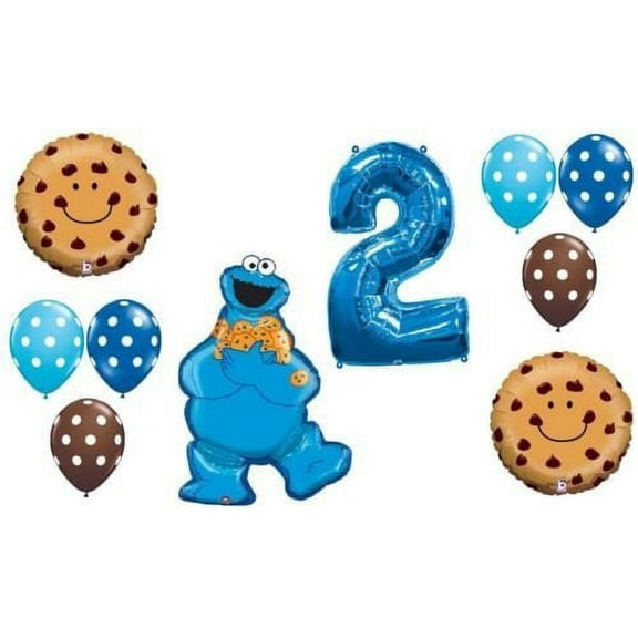 LoonBalloon COOKIE MONSTER Polka Dots #2 2nd 11 Pce Birthday PARTY Mylar Latex BALLOON Set B