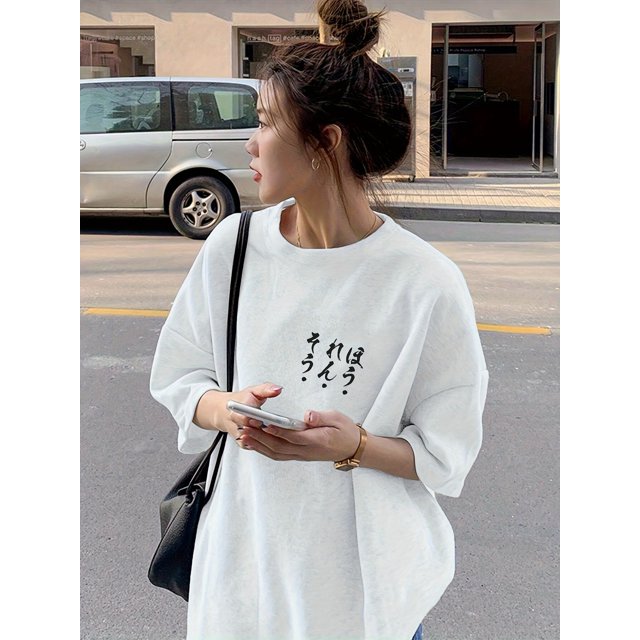 Women'S Casual Loose Fit Short Sleeve T-Shirt with Japanese Cartoon Print, Round Neck, Lightweight Cotton, Perfect for Spring/Summer, Everyday Tshirt | Playful Print Top | Lightweight Tshirt