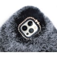 thumbnail image 3 of Compatible with iPhone 15 Pro Max Case Cute Plush Case with Glitter Lanyard Strap Bling Diamond Camera Lens Protector Soft Winter Warm Plush Fluffy Cover for Women and Girls, Dark Gray, 3 of 10