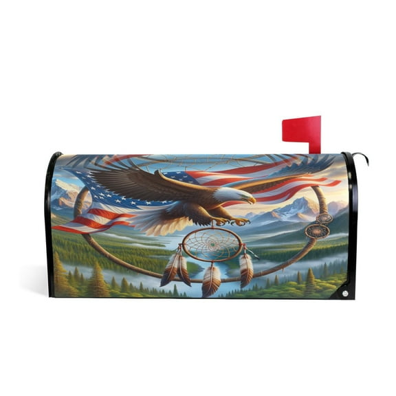Mailbox Covers Magnetic Large Size Post Box Cover Wrap Outside Waterproof Home Yard Garden Decor Eagle American Flag Mountains 25.5x21
