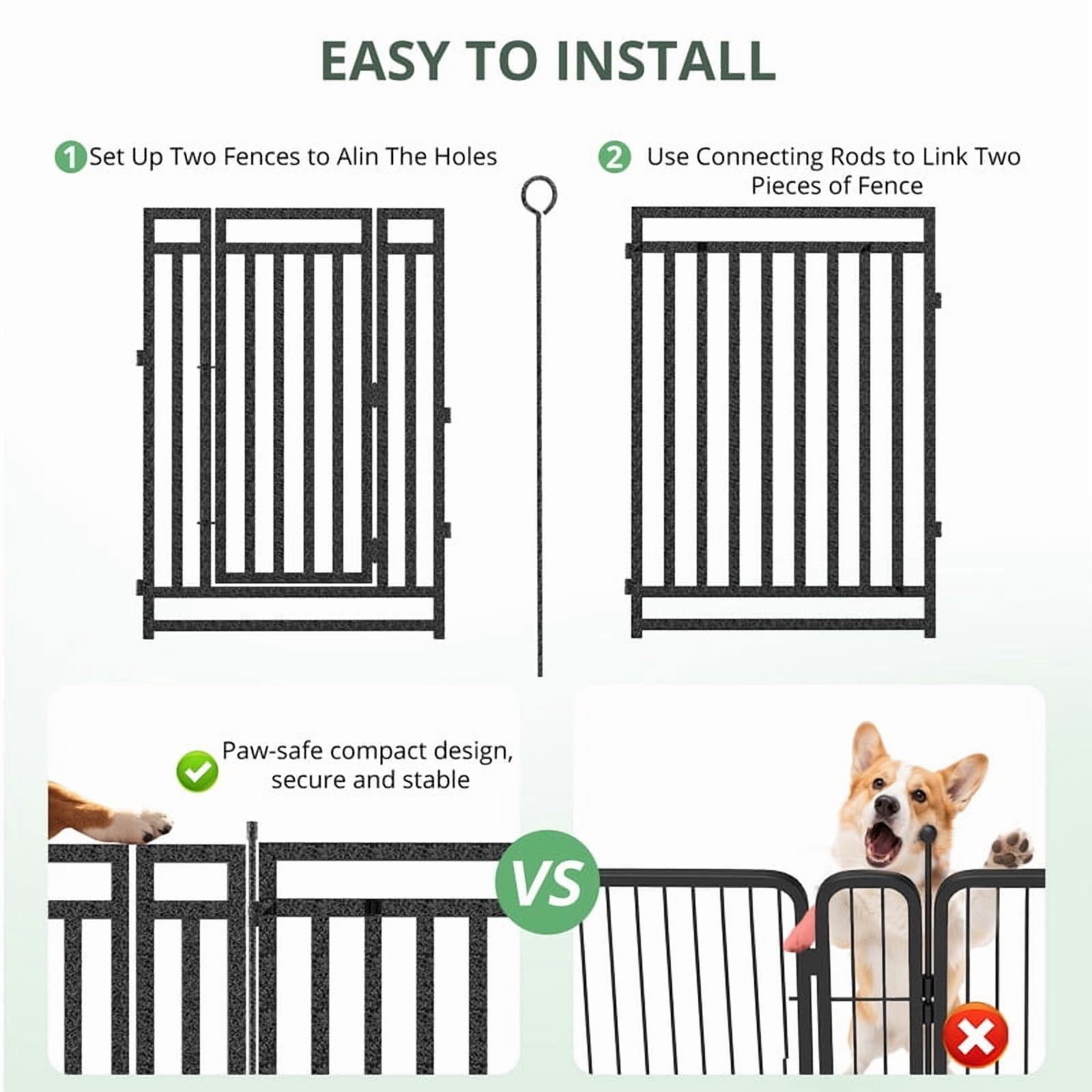 Petorldog 40" Metal Dog Playpen, 16 Panels Portable Fence for Indoor & Outdoor Use (Black-Silver)