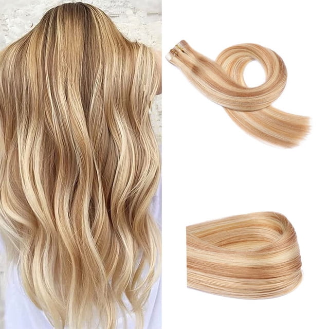 Extensiones con cinta adhesiva Extensiones de cabello humano Rubio Natural Invisible Extensiones de cabello real Sedoso Recto Resaltado 18 pulgadas 40 g 20 piezas Extensiones de cabello humano brasile