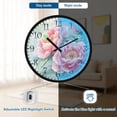 thumbnail image 5 of Voice Activated Clock with Glow Light 12 Inch Large Silent Wall Clock Battery Operated for Home Decor Pink Peony Flowers, 5 of 8