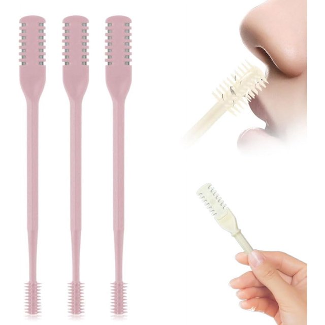 en 1 cortr de pelo nasal, herramienta 2024, removedor de pelo de doble cara, cuchillo de nariz giratorio manual de 360° con recolector de orejas para mujeres y hombres (rosa, 3 piezas)