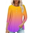 thumbnail image 1 of RXIRUCGD T-shirt Imprimé Décontracté d'Été pour Femmes Manches Trois-Quarts Col Rond Froncé Blouse, Violet, Taille : 2TG, 1 of 4