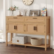Vabches 47.2" W Rattan Console Table with 2 Drawer, Entryway Tables with 4 Doors and Open Storage Shelf, Sofa Table for Living Room Foyer Hallway Dining