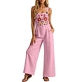 thumbnail image 2 of Floral Overalls for Women Boho Embroidered Wide Leg Cotton Linen Jumpsuits Loose Lightweight Adjustable Strap Cute Overalls, 3XL, 2 of 8