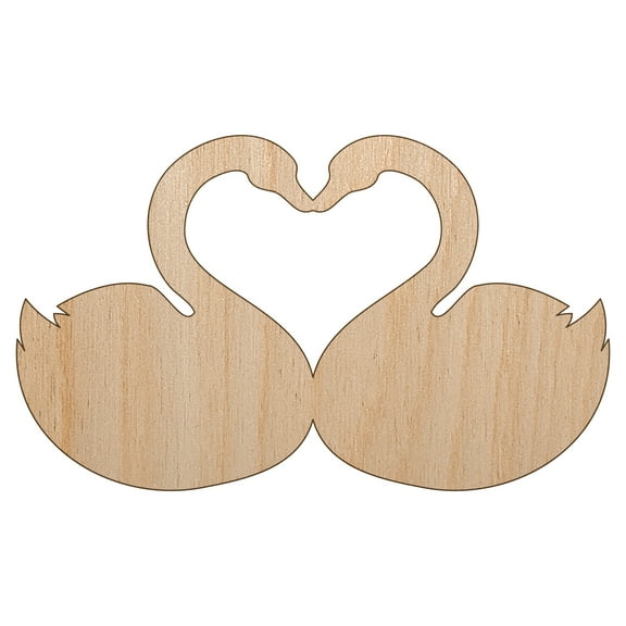 Kissing Swans Forming a Heart Wood Shape Unfinished Piece Cutout Craft DIY Projects - 6.25 Inch Size - 1/4 Inch Thick