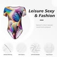 thumbnail image 4 of Salouo Rainbow Poodle Urban Street for Women's Short Sleeve Bodysuit,Sexy Bodysuits One Piece Round Neck Bodysuit Shapewear Tummy Control-Large, 4 of 7