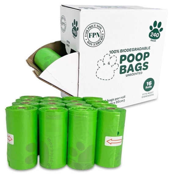 FPN Biodegradable Dog Poop Bags – 16 Rolls (240 Pcs), 13″ x 9″, Fits Most Dispensers – Eco-Friendly, Leak-Resistant & Earth-Friendly Pet Waste Bags (Unscented)