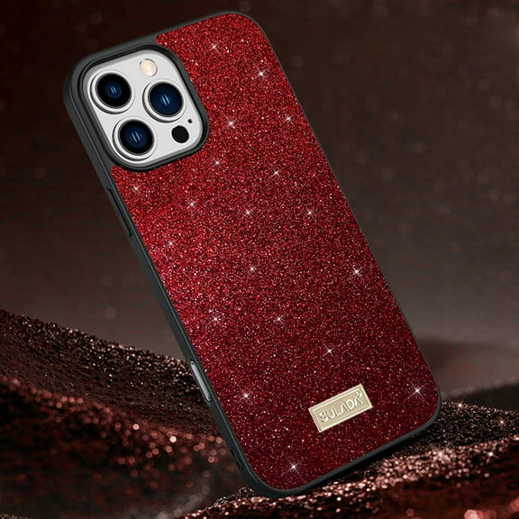 Allytechgroup Glitter Bling Case for Apple iPhone 16 Pro, Luxury Stylish Back Cover Slim Fit Bumper Shockproof Anti-Scratch Phone Case for Women Girls, Red