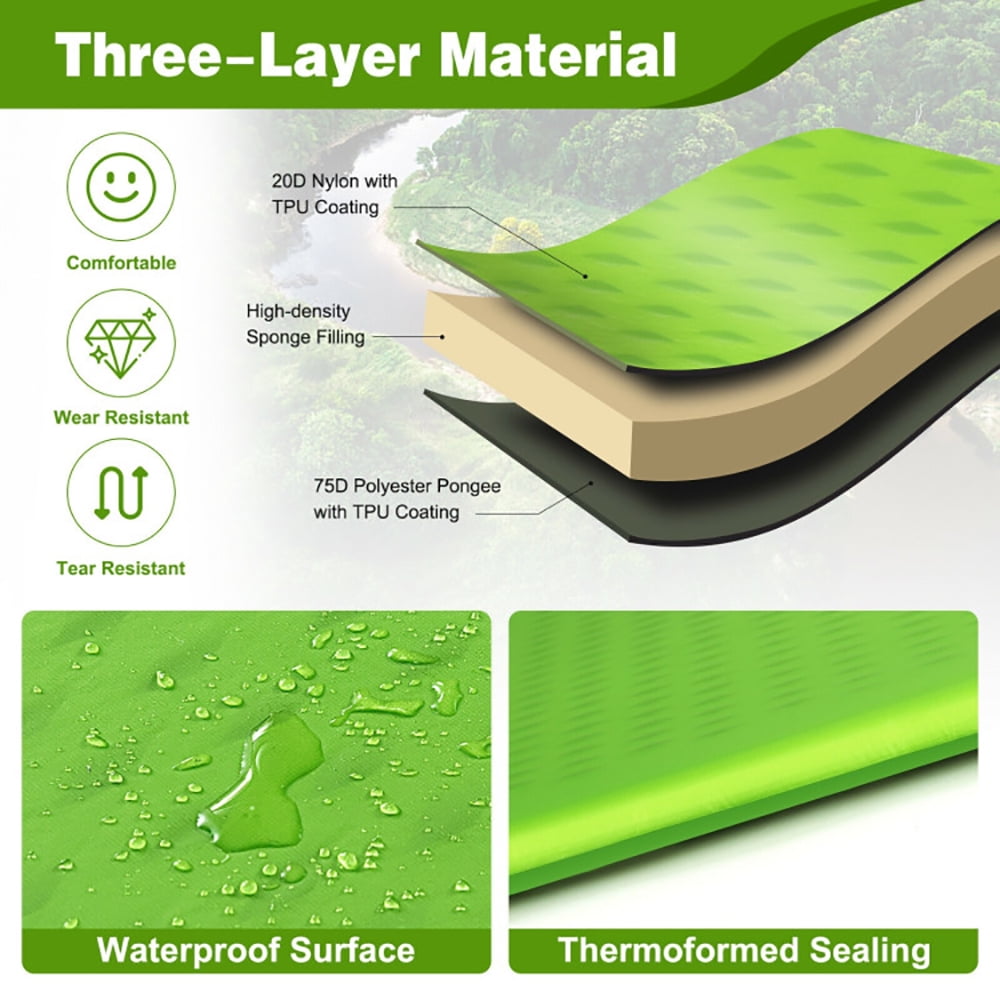 Topcobe Inflatable Sleeping Pad with Carrying Bag, Outdoor Portable Camping Bed for Travel, Green