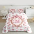 thumbnail image 3 of Homewish Bowtie Letter M Bedding Comforter Set,Bowknot Monogrammed Theme Twin Comforter Sets,Lovely Pink Bow Bedding Set For Girl Teens,Ultra Soft Bedroom Decor Reversible,2pcs, 3 of 9