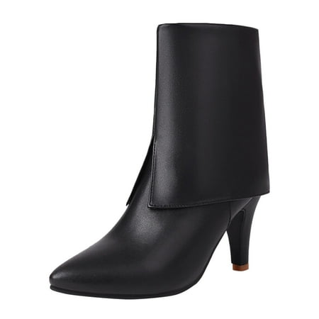 OJSFQUFP Ankle Boots for Women Fashion Women Low Ankle Trim Round Toe Ankle Leather Boots Casual and Ladies Shoes Leisure Short Rain Boots Black 42