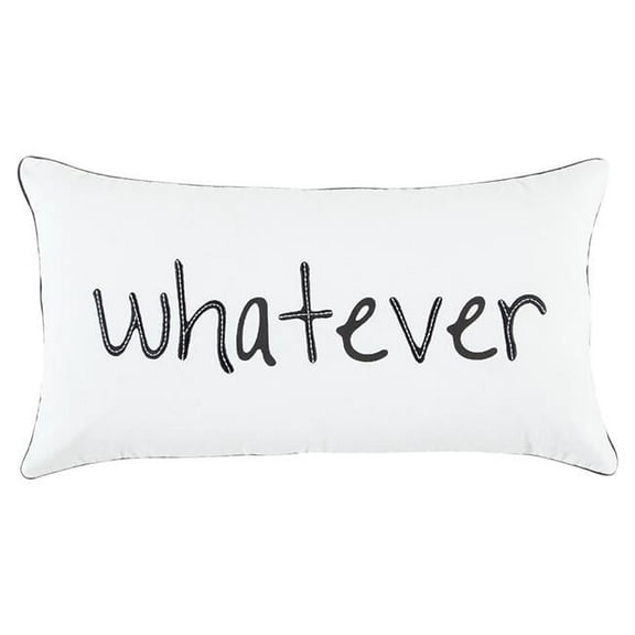 Black & White Whatever Embroidered Lumbar Pillow